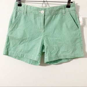 NWT Crown & Ivy Seersucker Pinstripe Cotton Green & White Striped Cotton Shorts